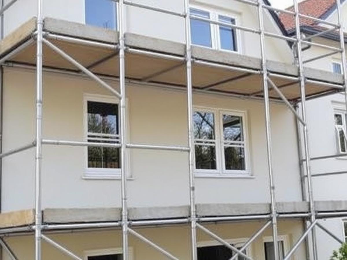 Homlokzati állvány egy családi házon